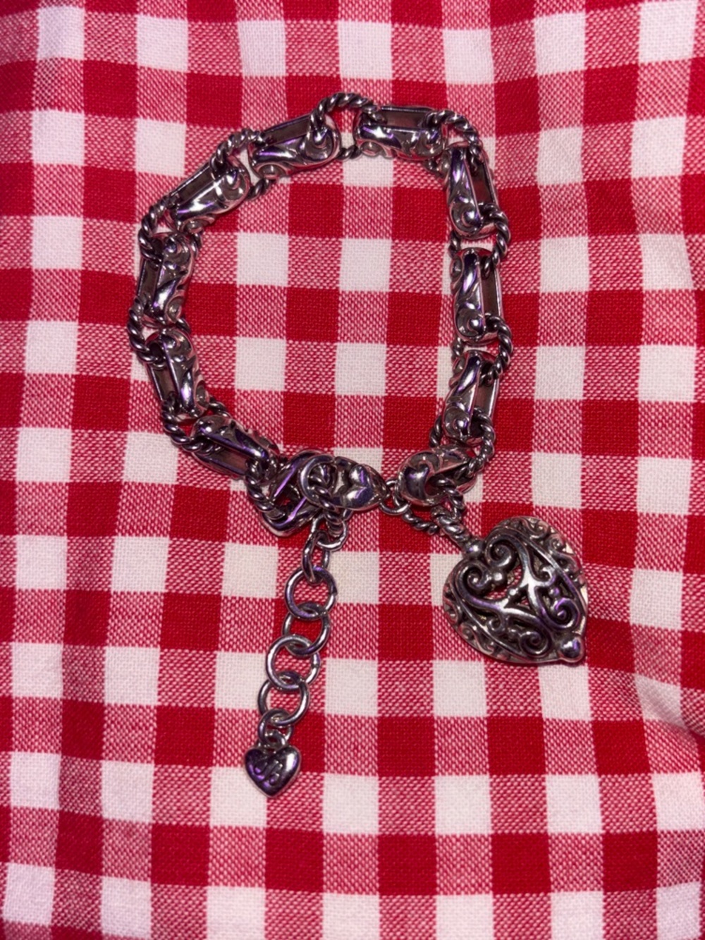 Brighton Silver Plated Bibi Heart Charm Link Bracelet Vintage